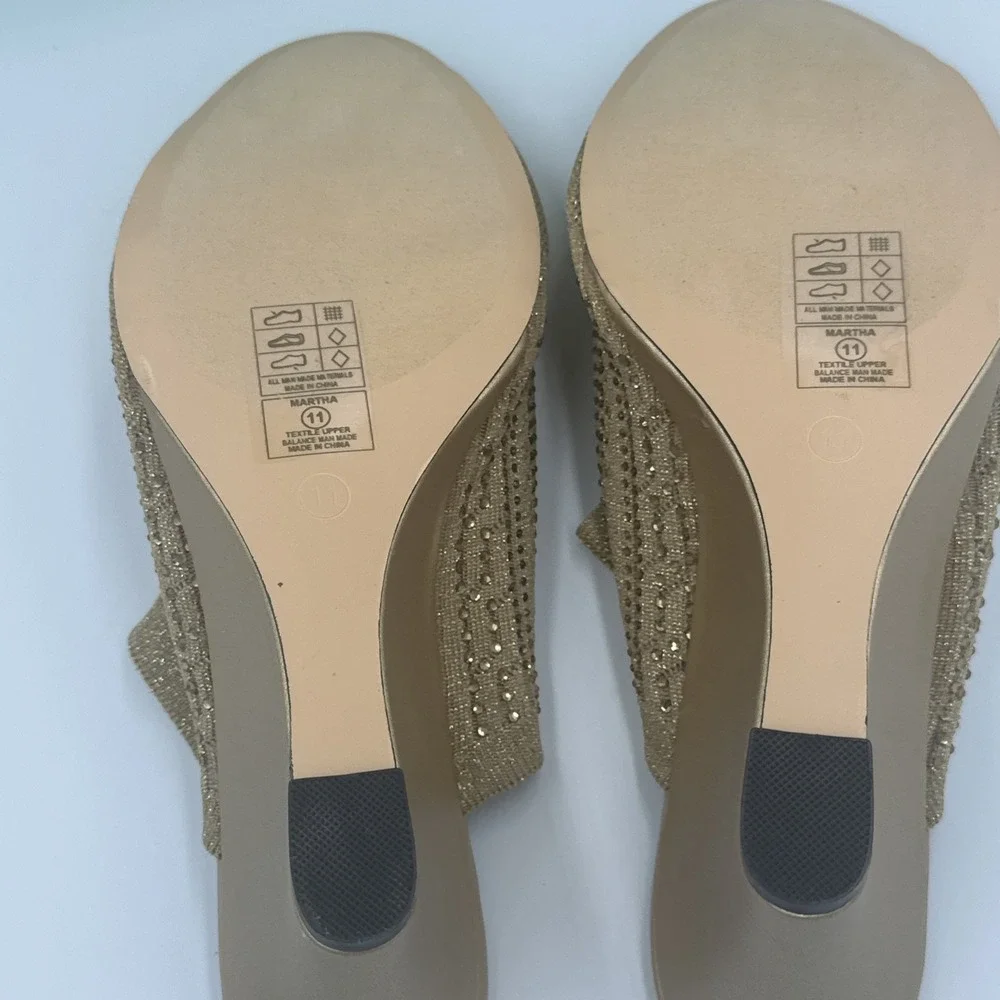 Lauren‎ Lorraine Martha Women's Wedge Sandal Gold Glitter Rhinestones Size 11